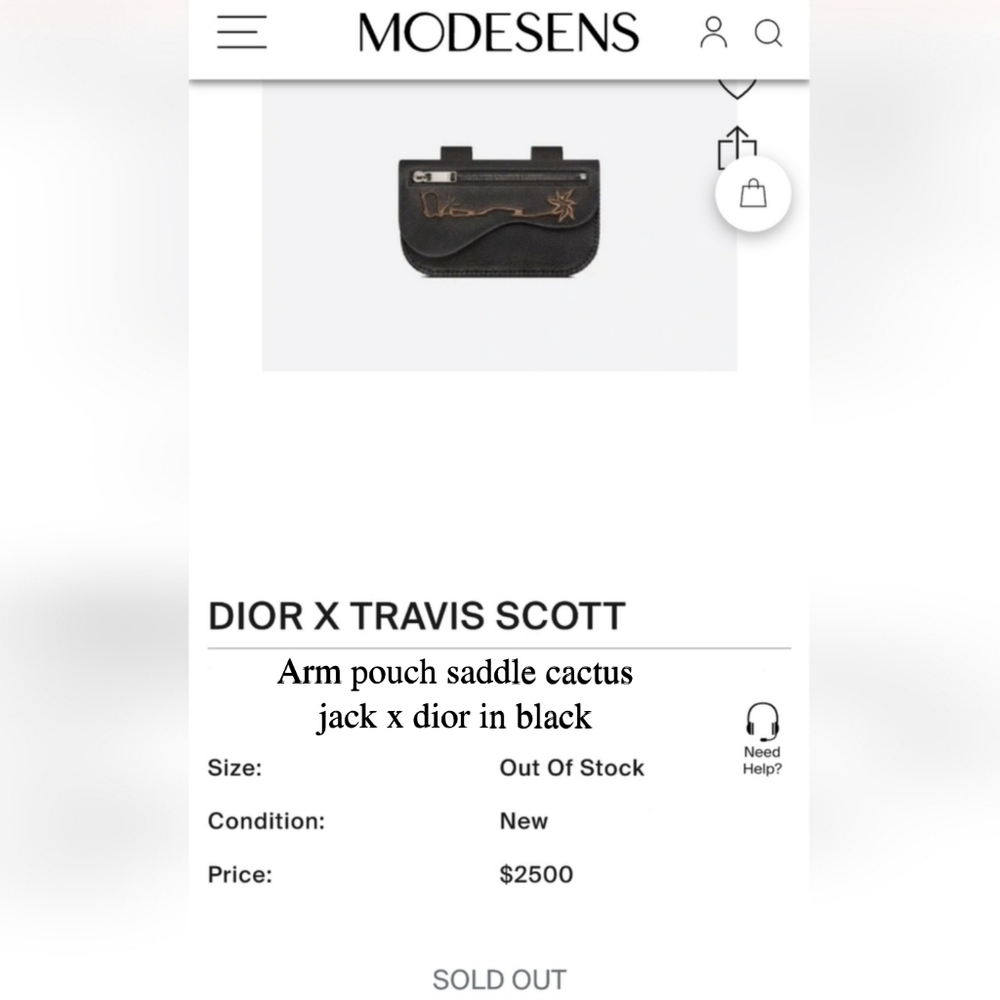 CACTUS JACK and DIOR Arm Pouch Black Grained Calfskin with Embroidery - Picture 3 of 7